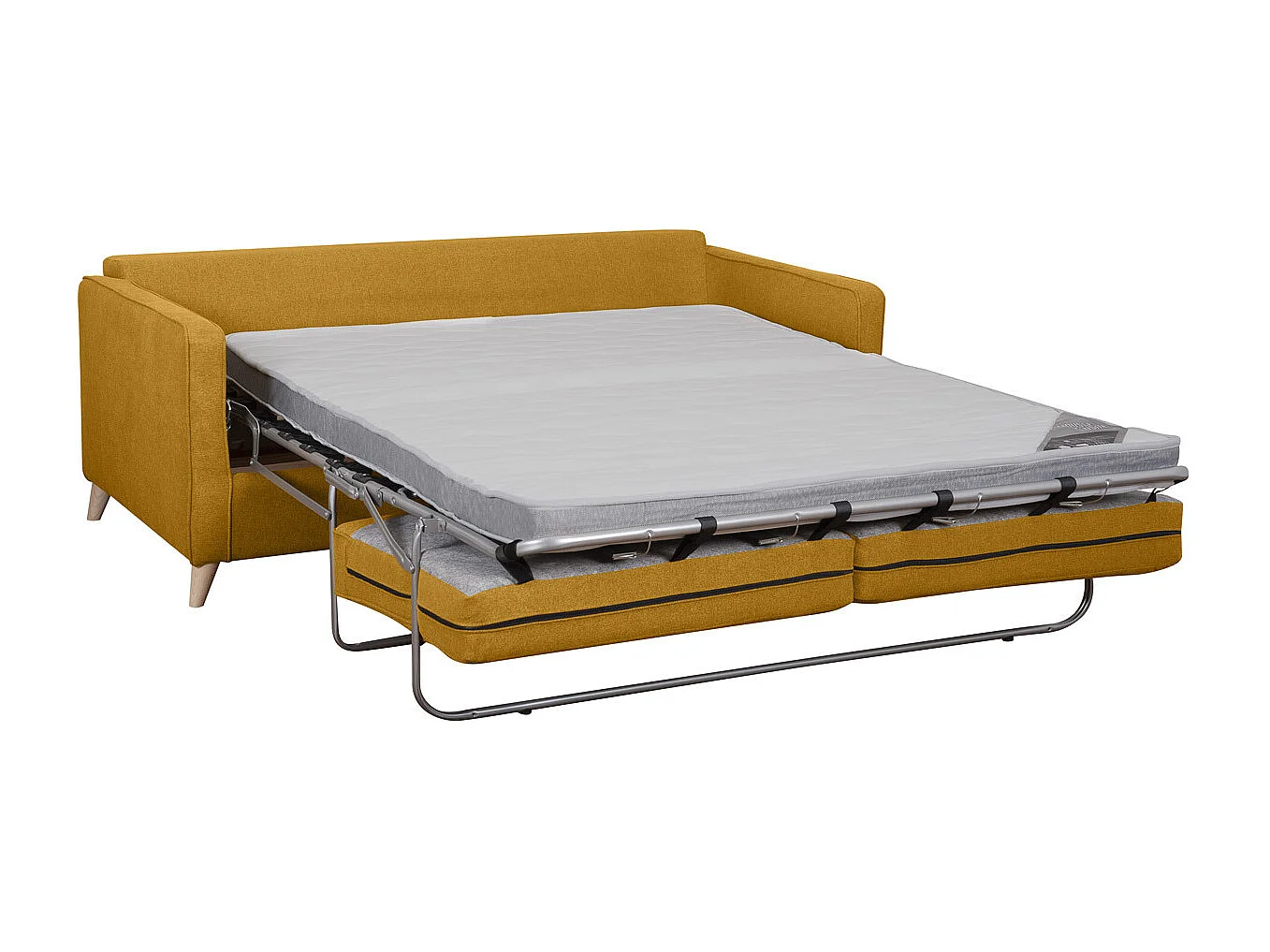 Skandinavische Schlafcouch kumingelb mit Matratze Dicke 10 cm 3-Sitzer PAPEL