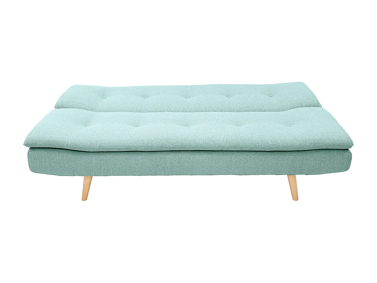 Canapé convertible scandinave 3 places en tissu vert lagon et bois clair SENSO