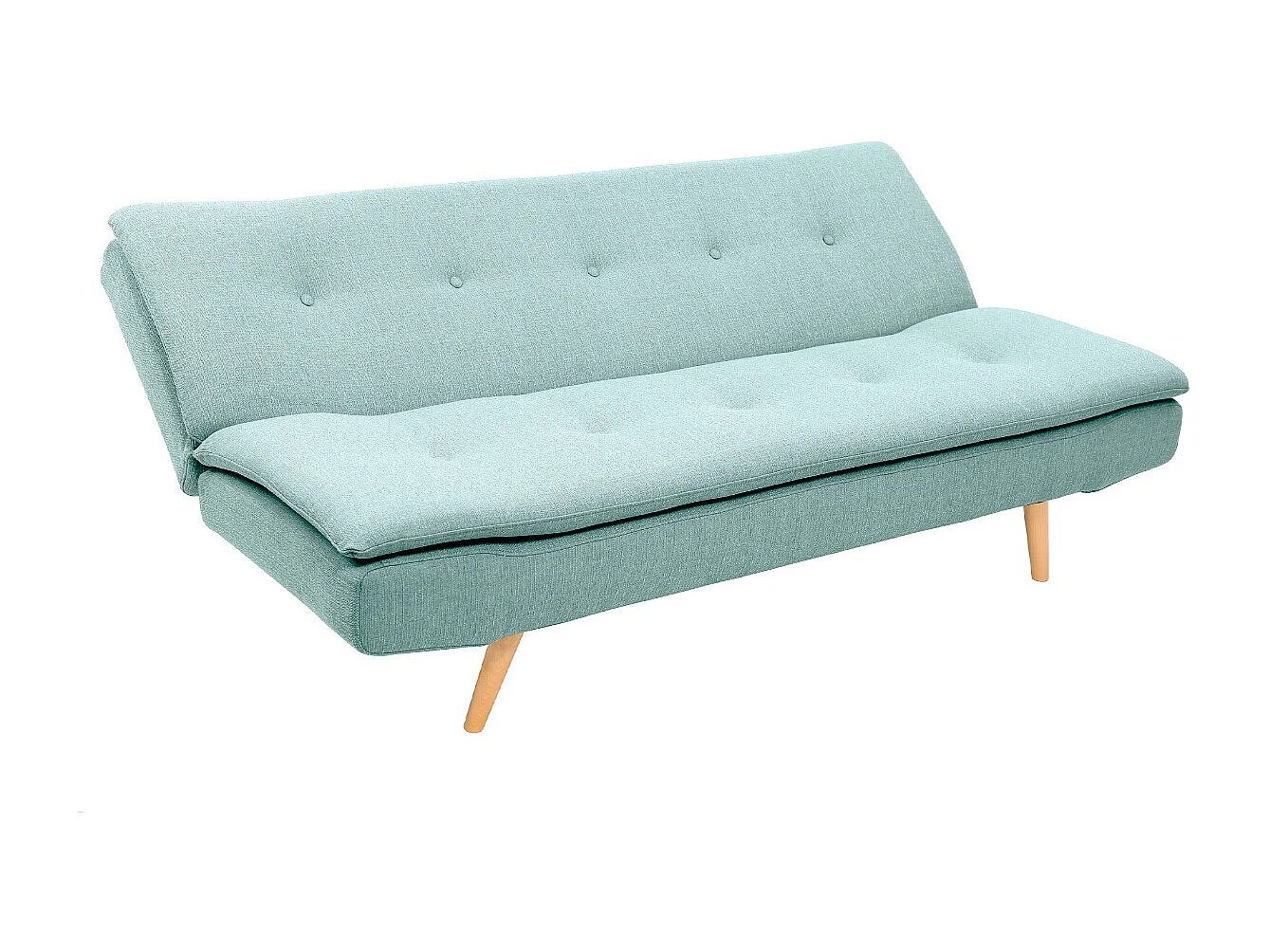 Canapé convertible scandinave 3 places en tissu vert lagon et bois clair SENSO