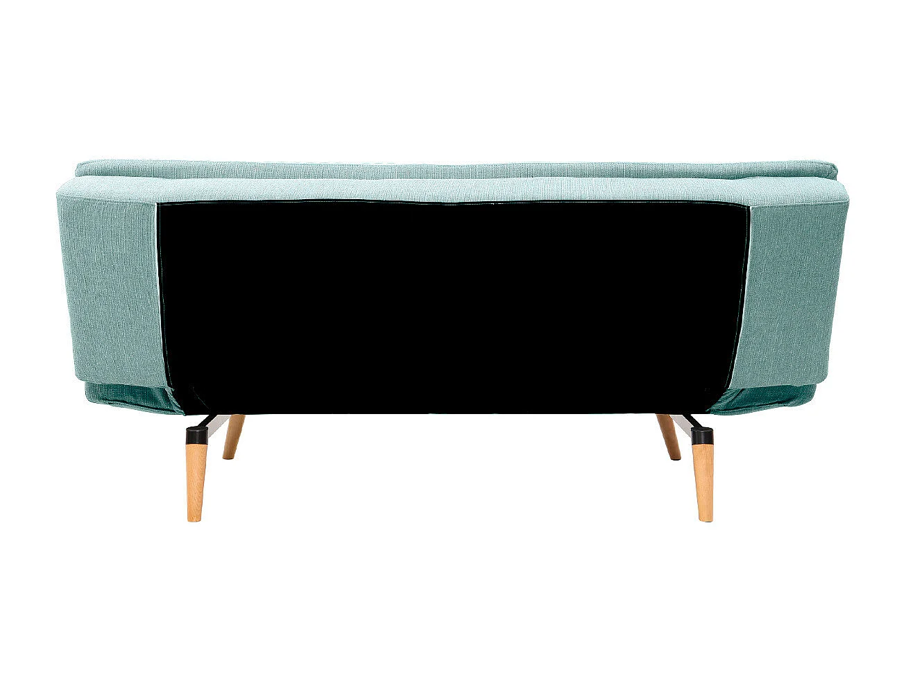 Canapé convertible scandinave 3 places en tissu vert lagon et bois clair SENSO