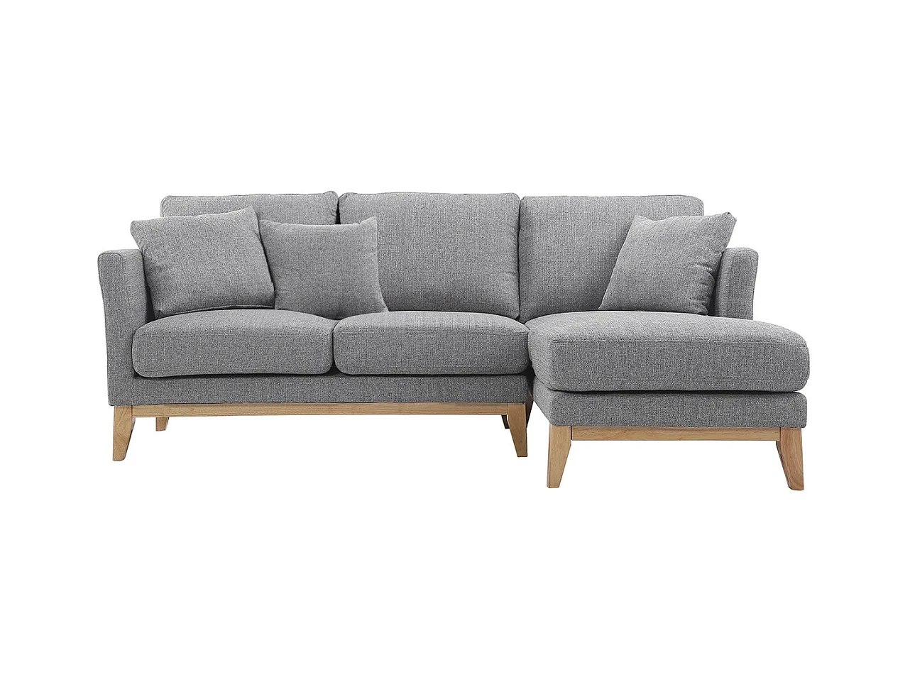 Canapé d'angle droit déhoussable scandinave 4 places en tissu gris clair et bois clair OSLO