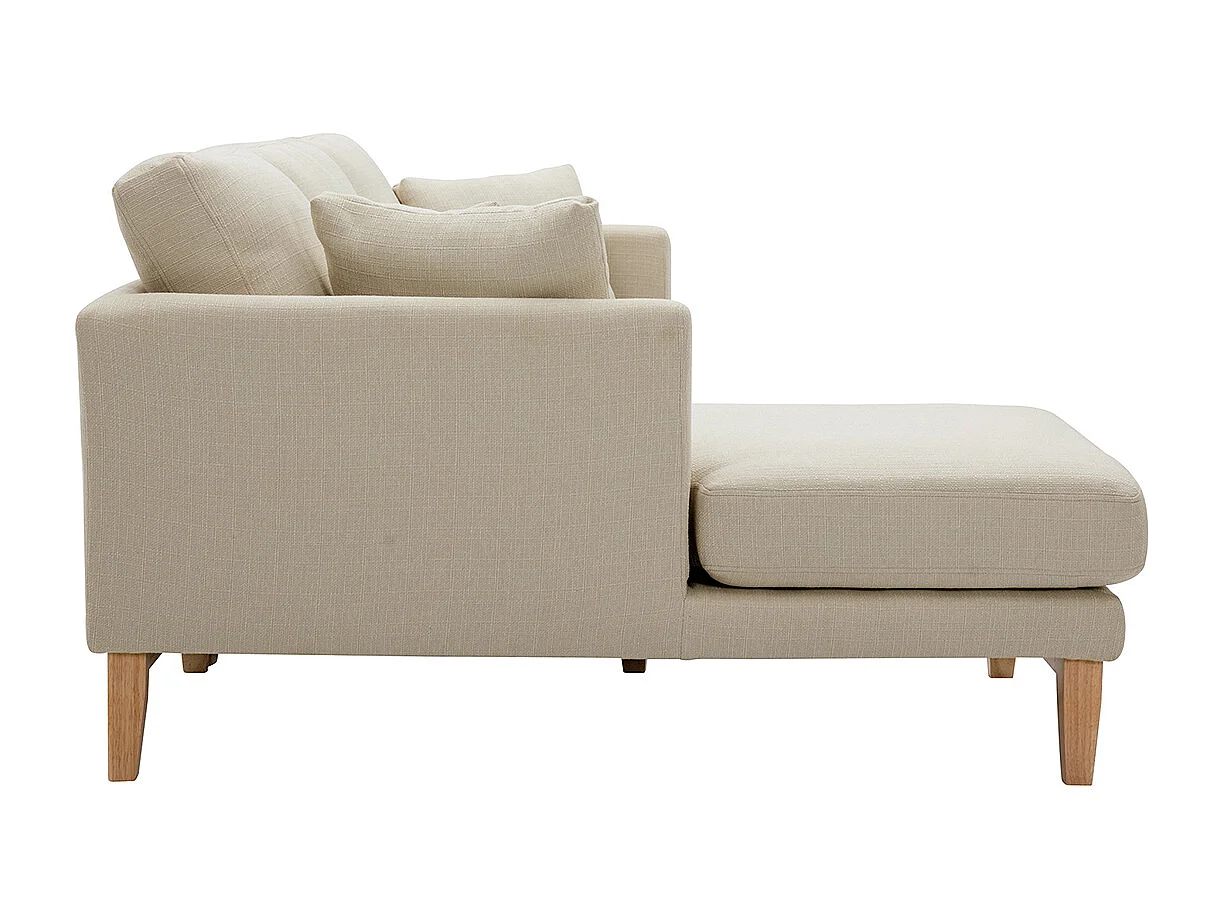 Skandinavisches Ecksofa links aus beigem Stoff mit abnehmbaren Bezügen und hellem Holz 3-4 Sitzer OSLO