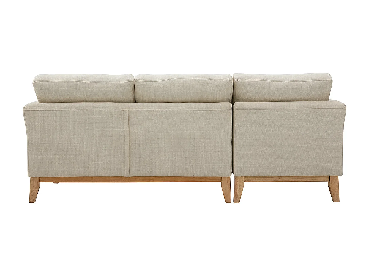 Skandinavisches Ecksofa links aus beigem Stoff mit abnehmbaren Bezügen und hellem Holz 3-4 Sitzer OSLO