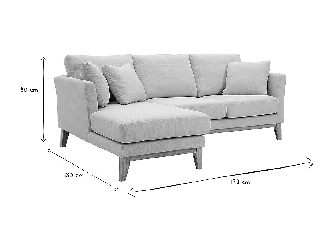 Skandinavisches Ecksofa links aus beigem Stoff mit abnehmbaren Bezügen und hellem Holz 3-4 Sitzer OSLO