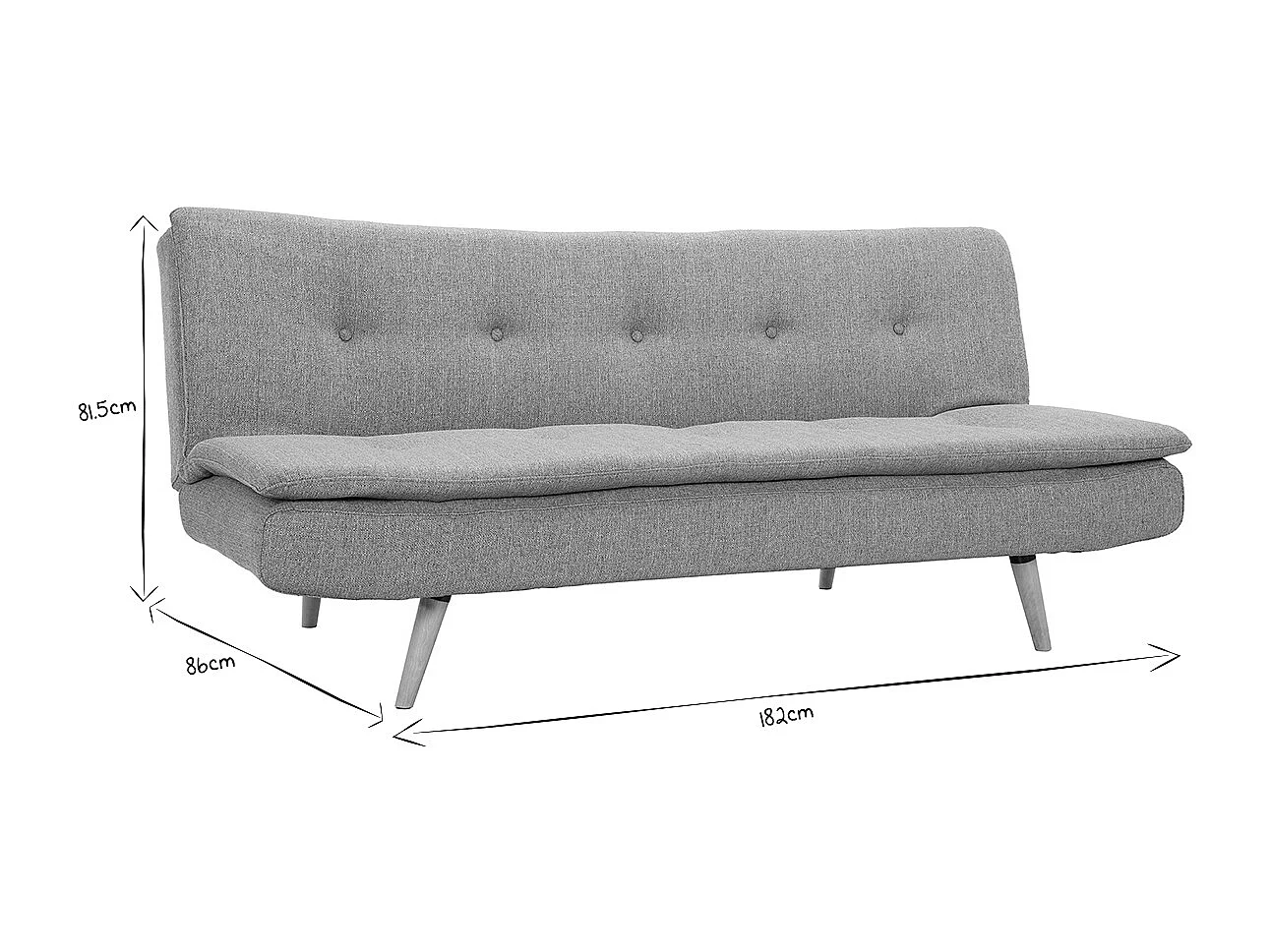 Canapé convertible scandinave 3 places en tissu gris foncé et bois clair SENSO