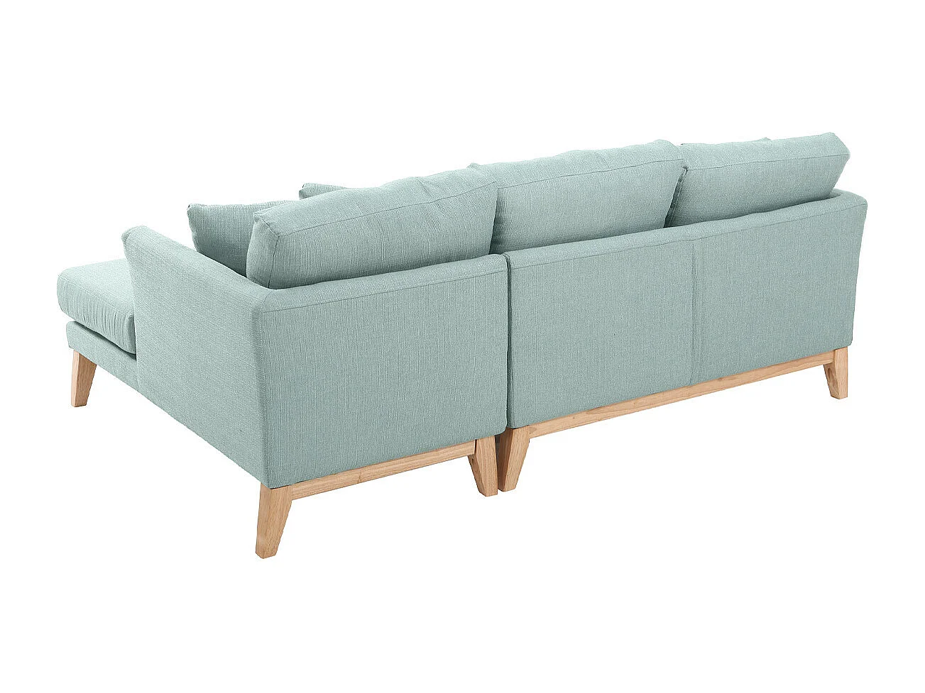 Canapé d'angle droit déhoussable scandinave 4 places en tissu vert lagon et bois clair OSLO