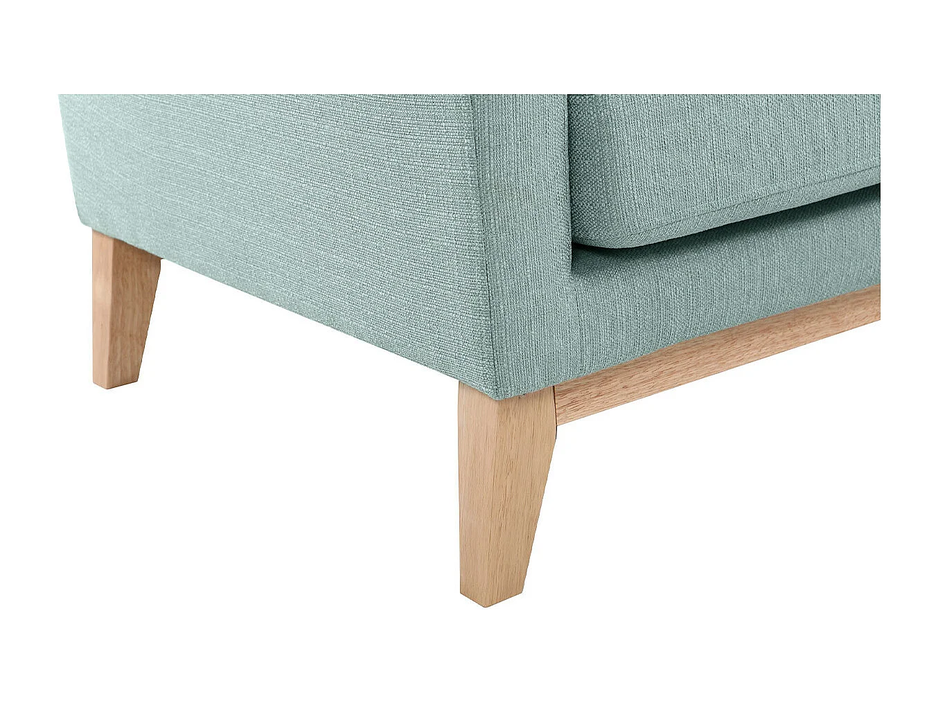 Canapé d'angle droit déhoussable scandinave 4 places en tissu vert lagon et bois clair OSLO