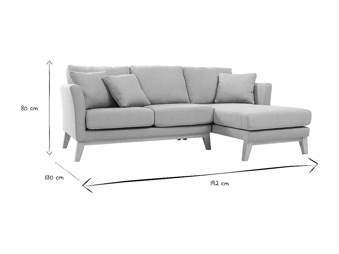 Canapé d'angle droit déhoussable scandinave 4 places en tissu vert lagon et bois clair OSLO