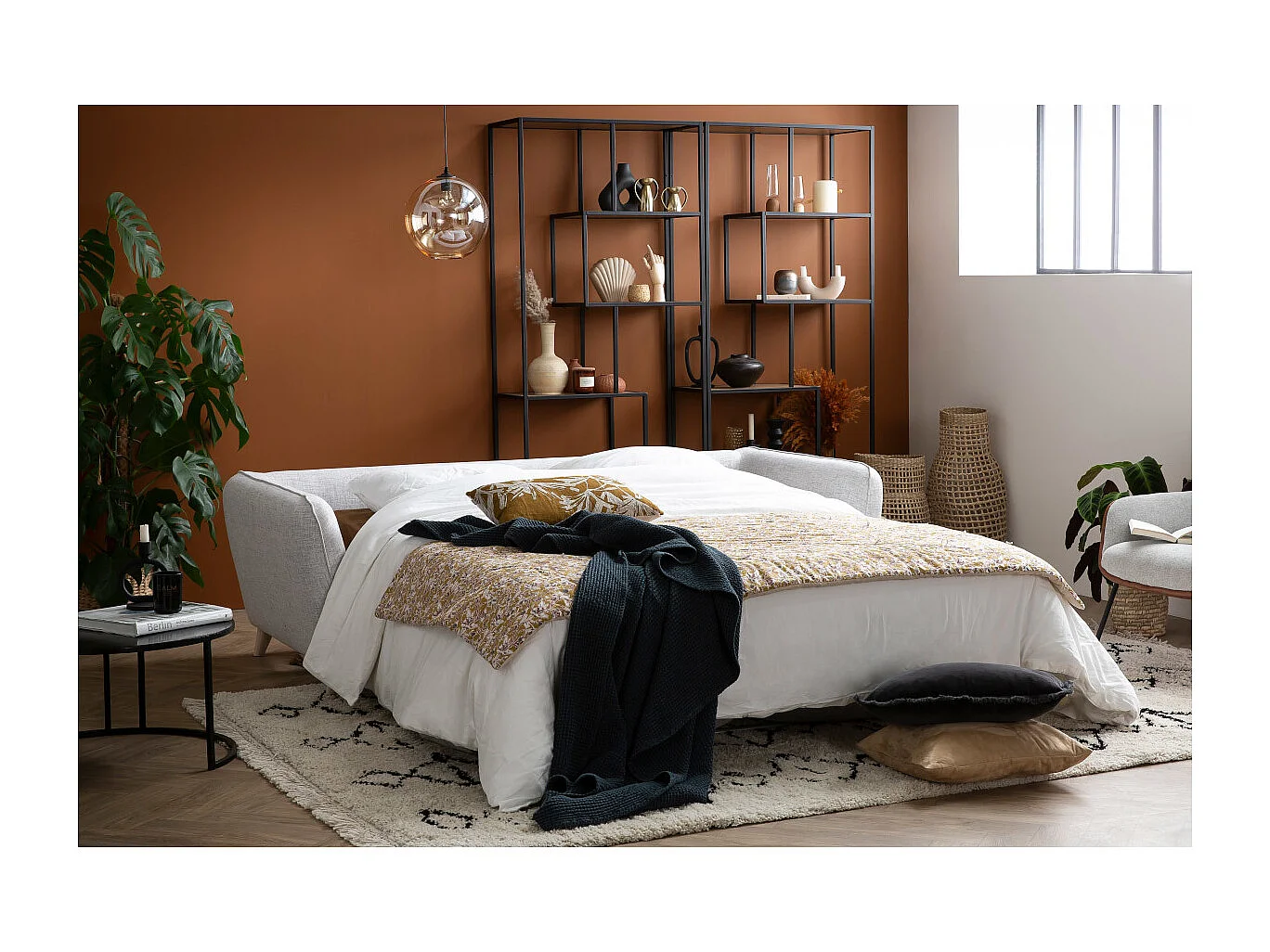 Divano letto scandinavo 3 posti grigio chiaro screziato CREEP