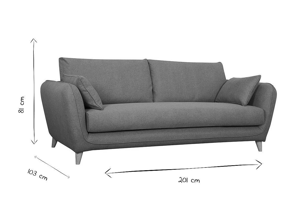 Canapé convertible scandinave 3 places en tissu gris clair chiné et bois clair avec matelas 10 cm CREEP