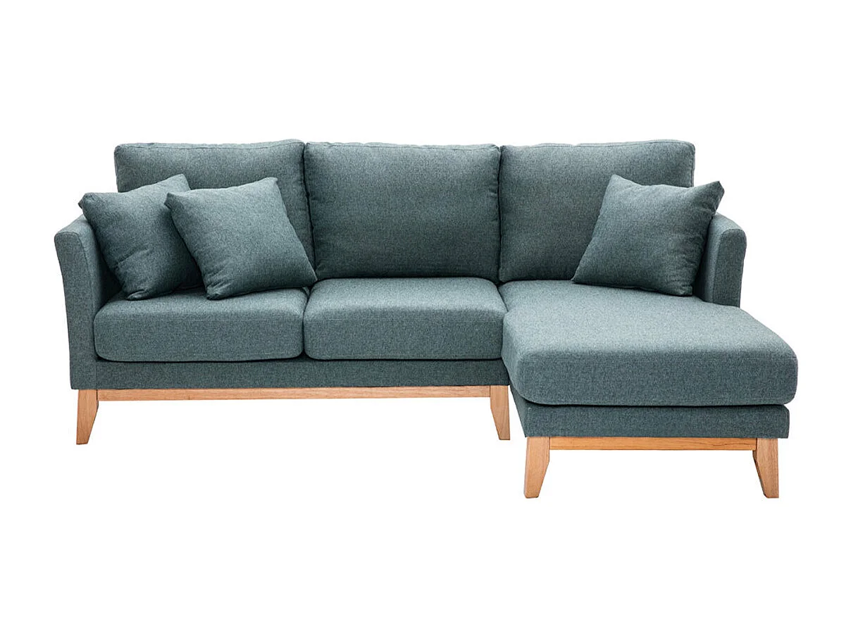 Sofá chaise longue a la derecha nórdico 4 plazas verde grisáceo y madera clara OSLO