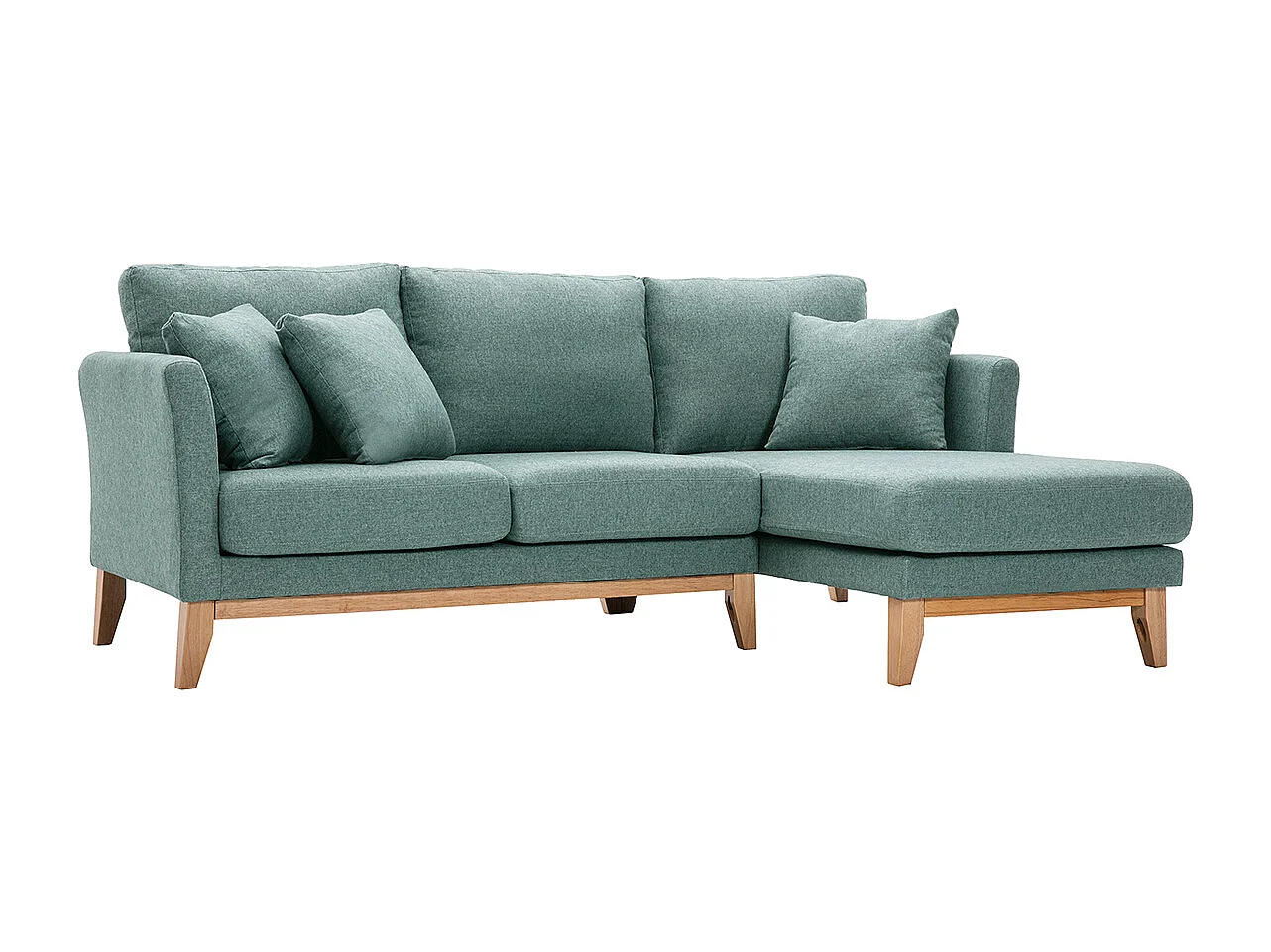 Sofá chaise longue a la derecha nórdico 4 plazas verde grisáceo y madera clara OSLO