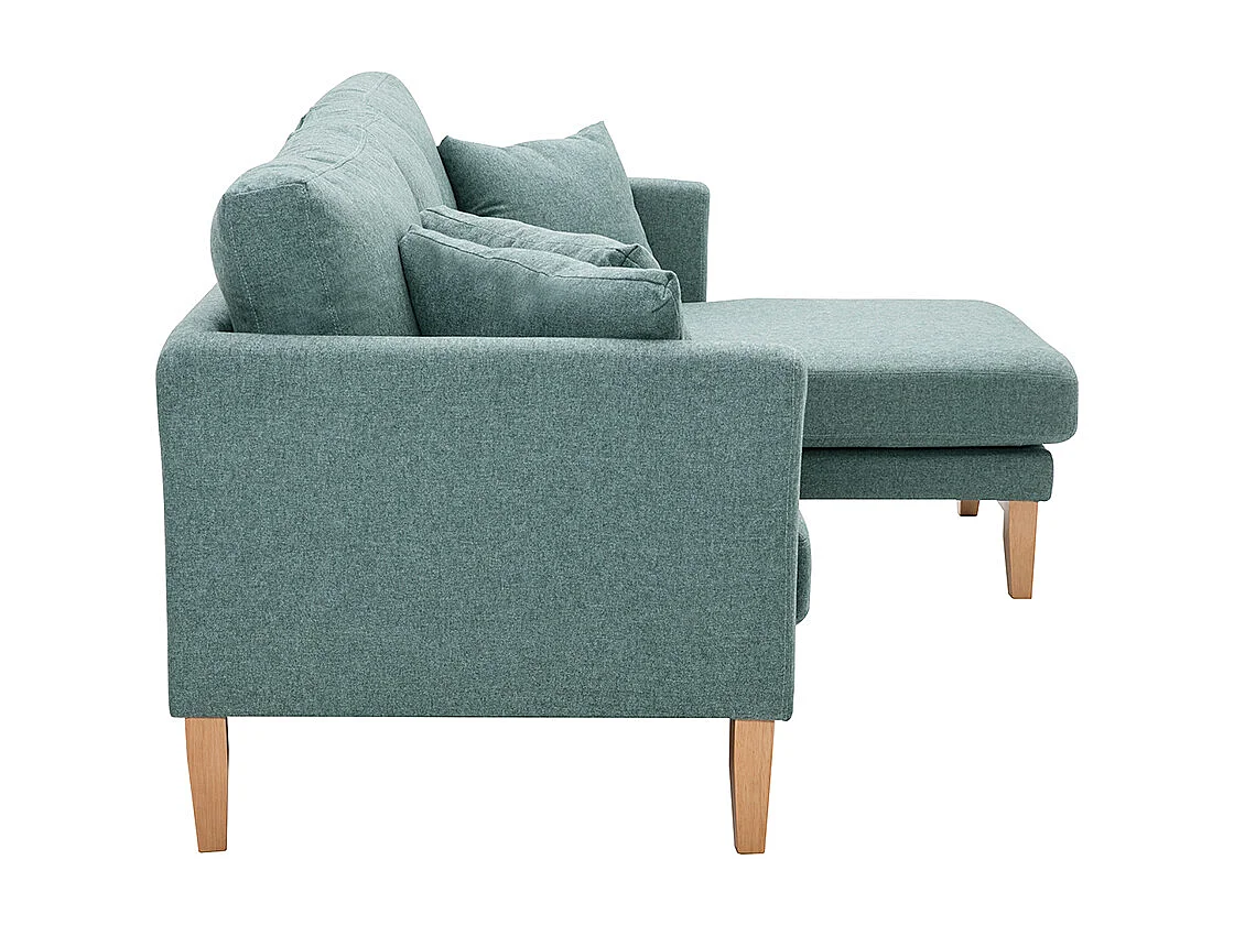 Sofá chaise longue a la derecha nórdico 4 plazas verde grisáceo y madera clara OSLO