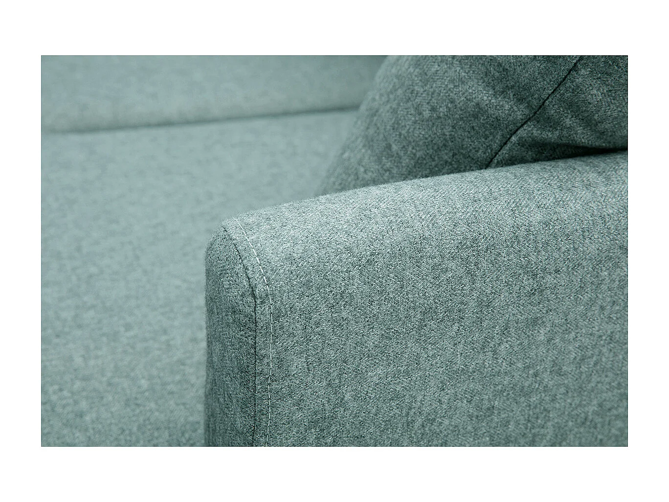 Sofá chaise longue a la derecha nórdico 4 plazas verde grisáceo y madera clara OSLO