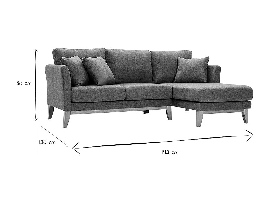 Sofá chaise longue a la derecha nórdico 4 plazas verde grisáceo y madera clara OSLO