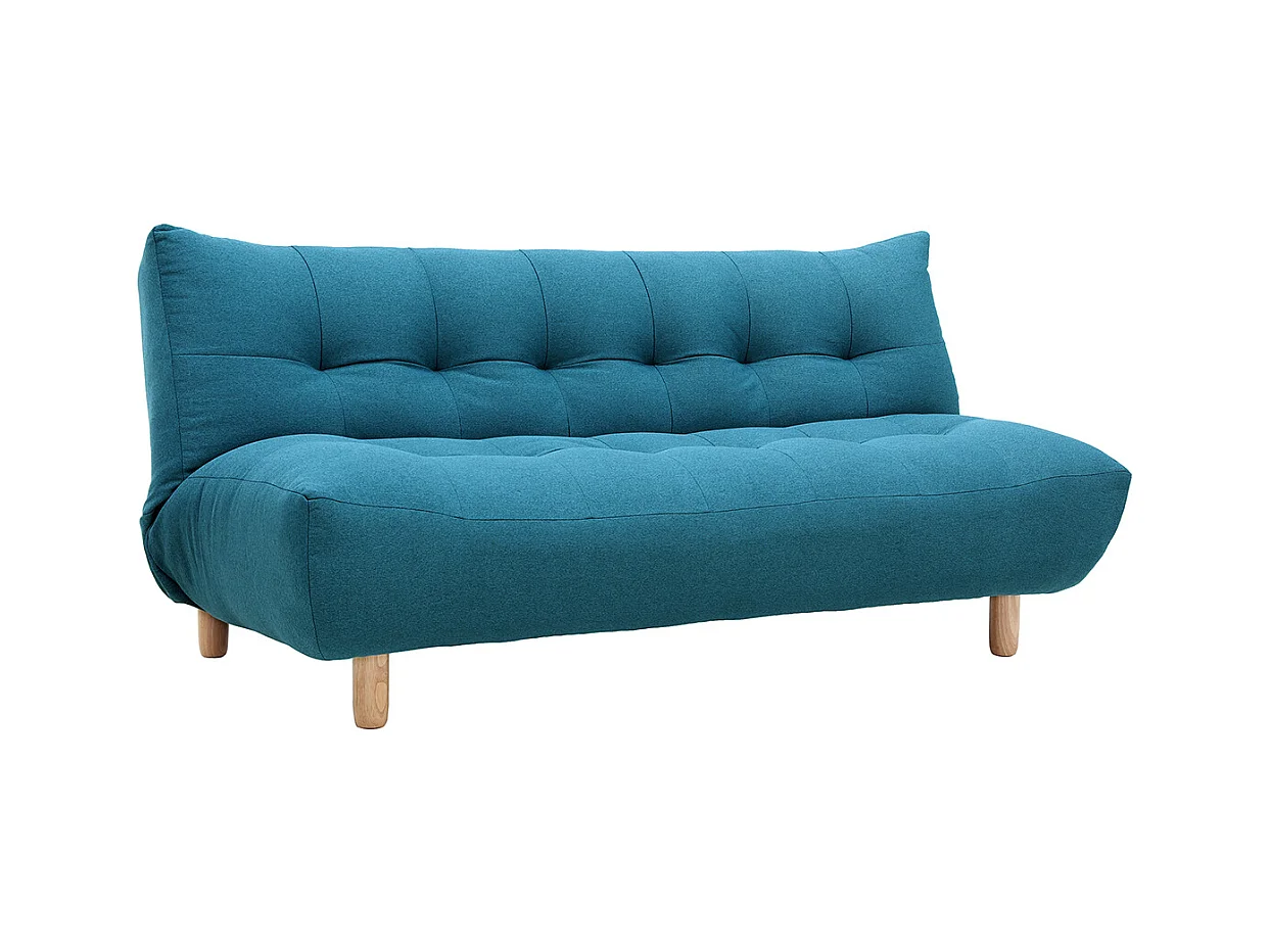 Sofá Cama Convertible Escandinavo de 3 Plazas Azul Pato YUMI en Tela y Madera Clara