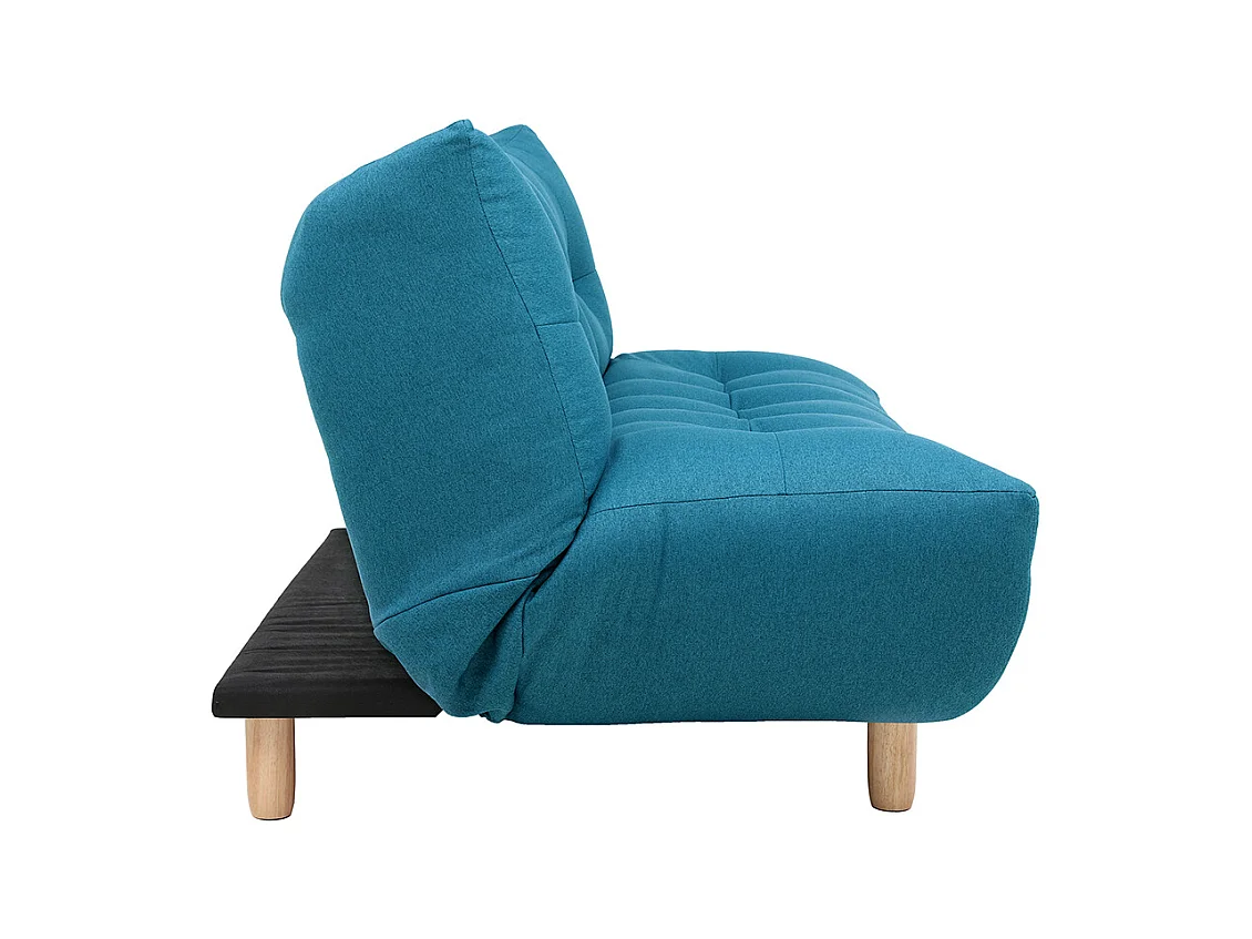 Sofá Cama Convertible Escandinavo de 3 Plazas Azul Pato YUMI en Tela y Madera Clara