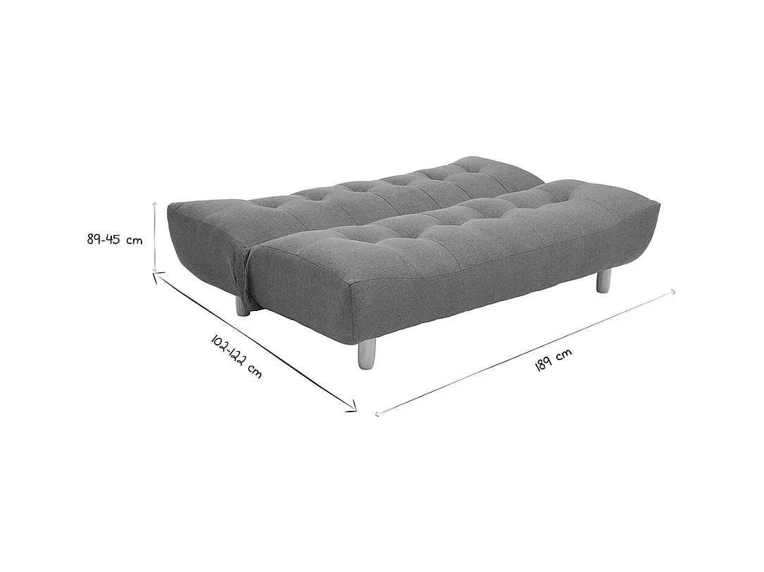 Sofá Cama Convertible Escandinavo de 3 Plazas Azul Pato YUMI en Tela y Madera Clara