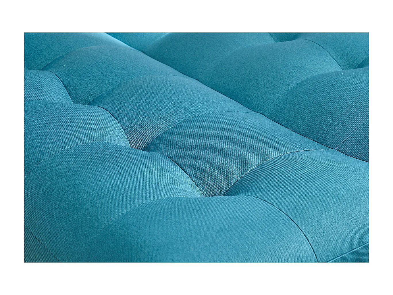 Canapé convertible scandinave 3 places en tissu bleu canard et bois clair YUMI