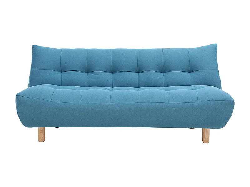 Canapé convertible scandinave 3 places en tissu bleu canard et bois clair YUMI
