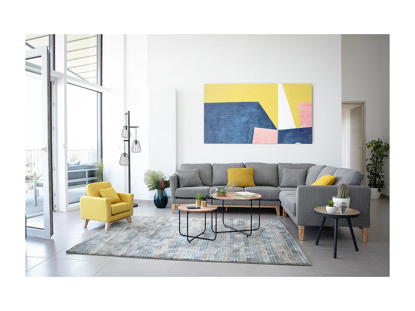 Divano angolare scandinavo a 5-6 posti in tessuto Grigio chiaro OSLO