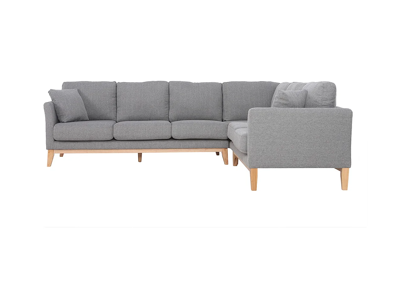 Canapé d'angle déhoussable scandinave 5-6 places en tissu gris clair et bois clair OSLO