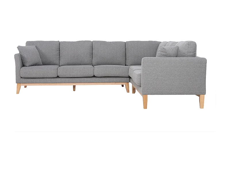 Canapé d'angle déhoussable scandinave 5-6 places en tissu gris clair et bois clair OSLO