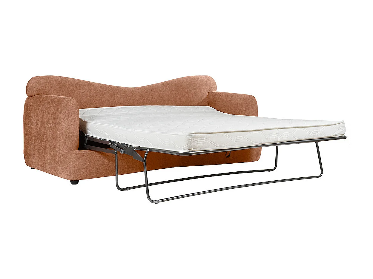 Divano letto sfoderabile 3-4 posti forma a fagiolo in tessuto effetto velluto color terracotta SACHA