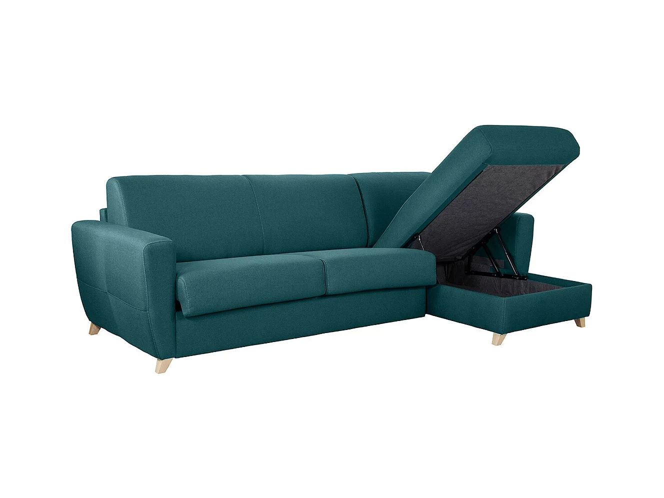 Sofá de esquina reversible y convertible con cofre azul petróleo GRAHAM