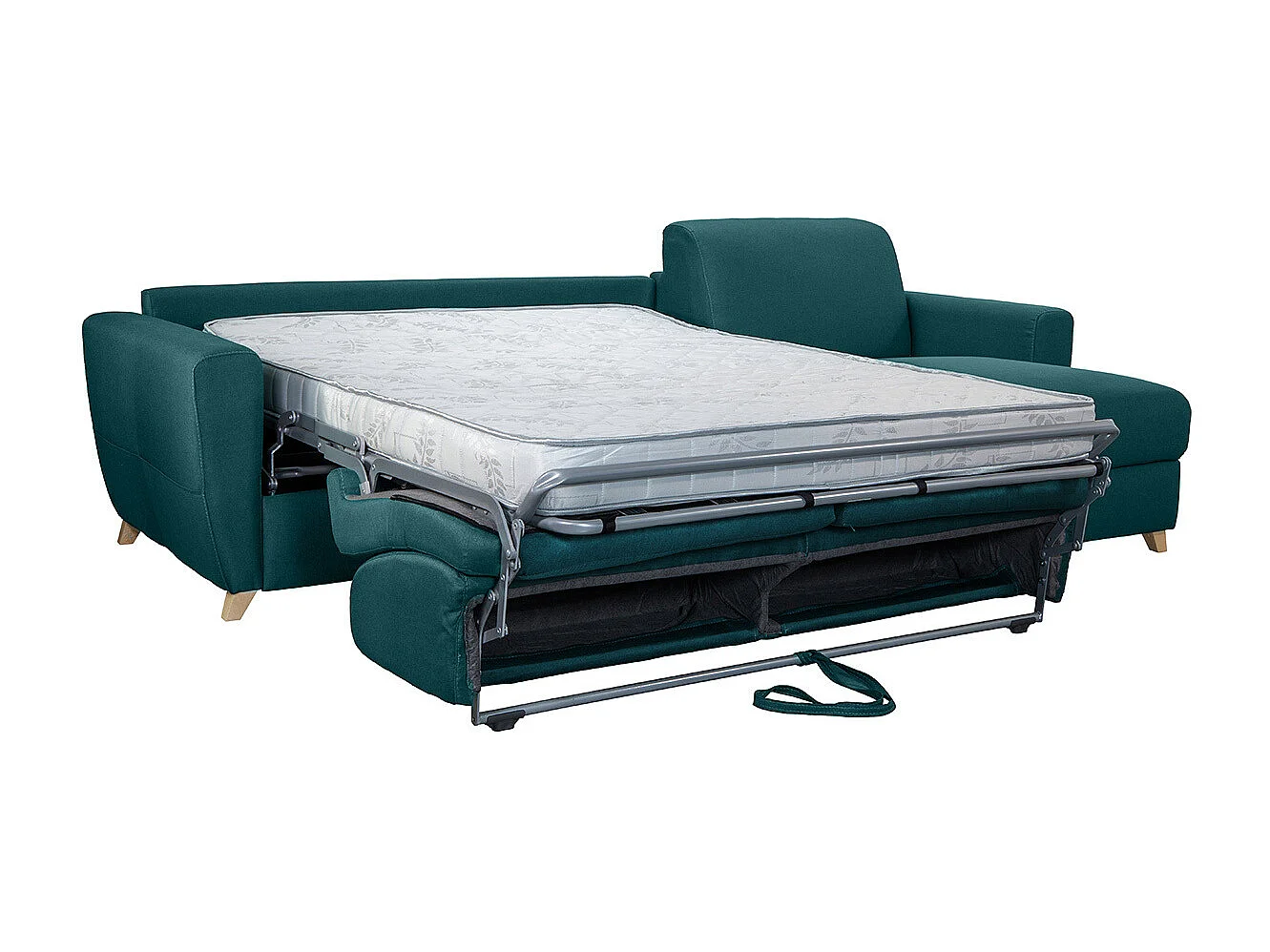 Sofá de esquina reversible y convertible con cofre azul petróleo GRAHAM