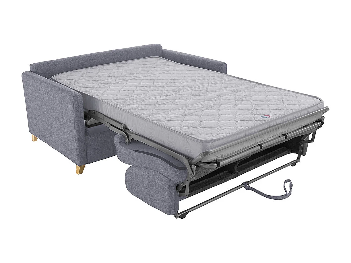 Sofá cama 2-3 plazas nórdico gris y madera clara con colchón de 13 cm SKANDY