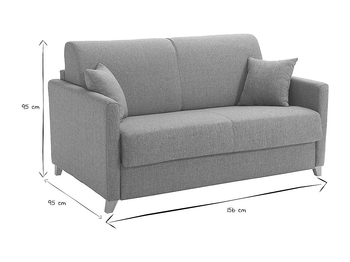 Sofá cama 2-3 plazas nórdico gris y madera clara con colchón de 13 cm SKANDY
