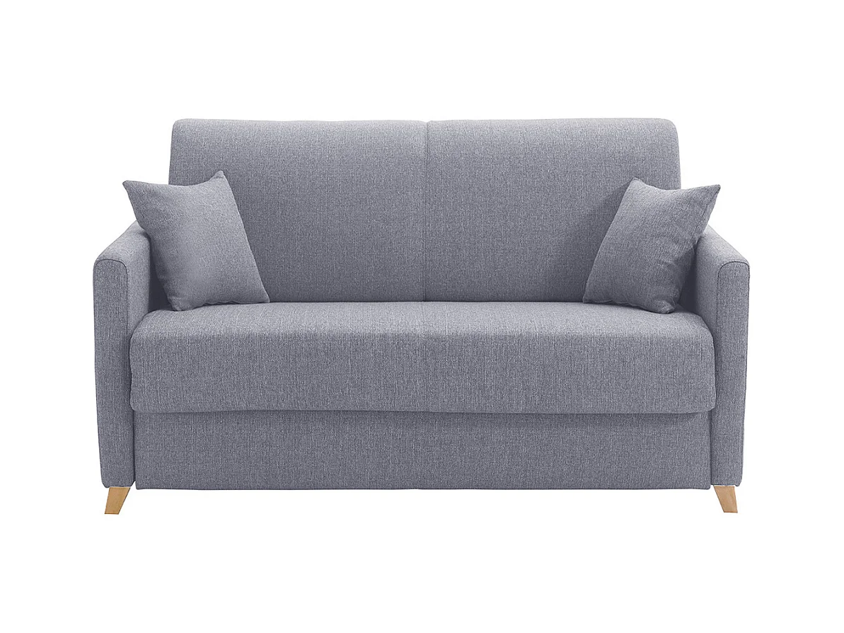 Canapé convertible 2-3 places en tissu gris et bois clair avec matelas 13 cm SKANDY