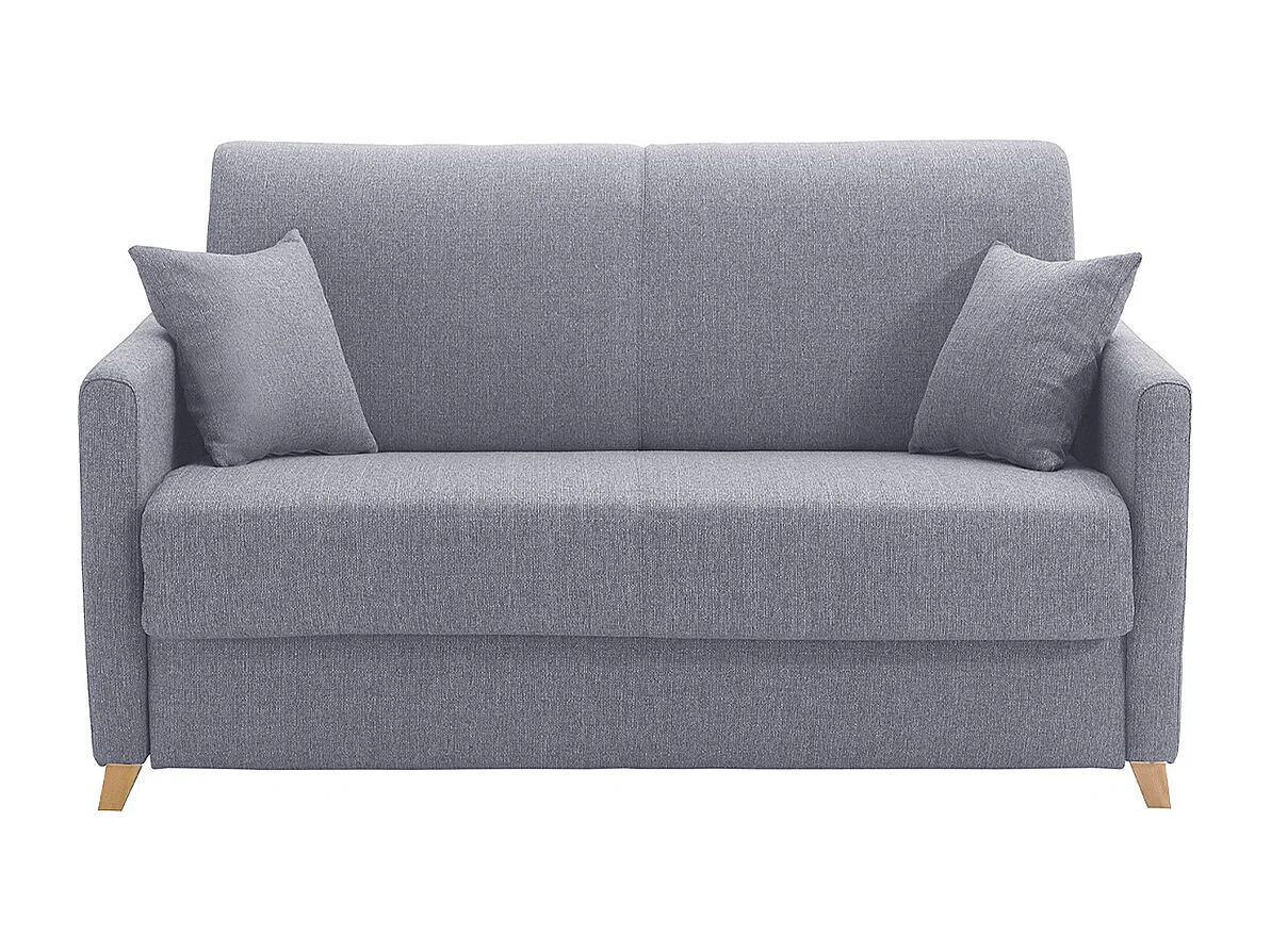 Canapé convertible 2-3 places en tissu gris et bois clair avec matelas 13 cm SKANDY