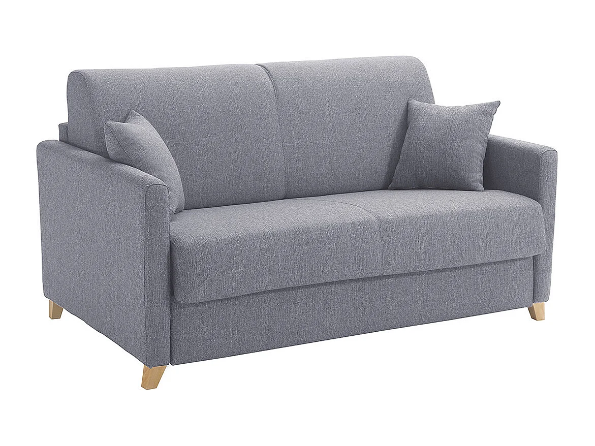 Canapé convertible 2-3 places en tissu gris et bois clair avec matelas 13 cm SKANDY