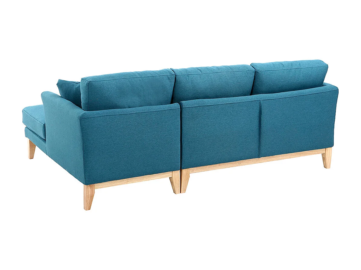 Canapé d'angle gauche scandinave bleu canard déhoussable et bois clair 3-4 places OSLO