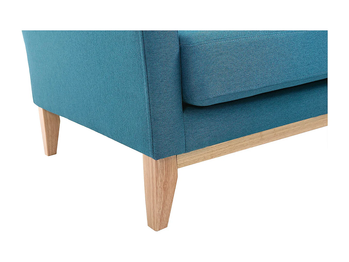 Canapé d'angle gauche scandinave bleu canard déhoussable et bois clair 3-4 places OSLO