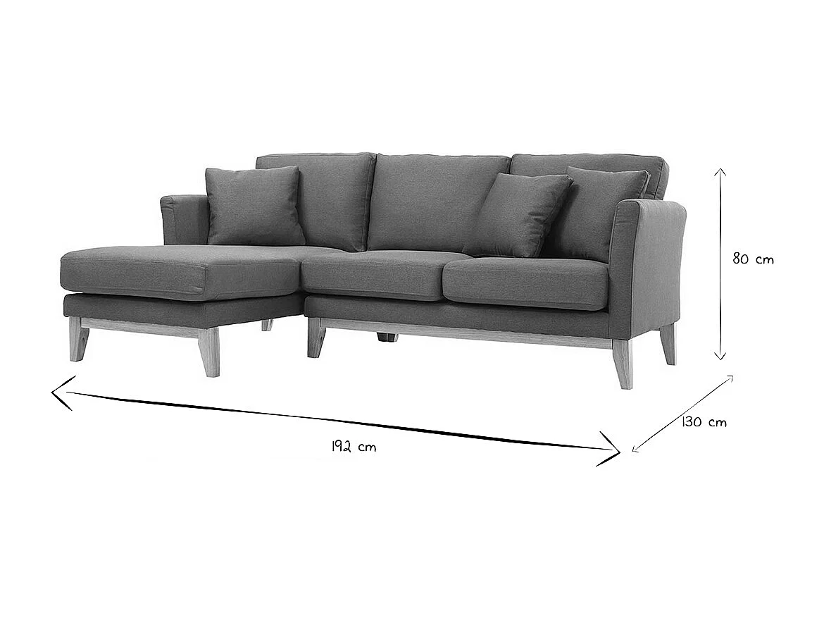 Canapé d'angle gauche scandinave bleu canard déhoussable et bois clair 3-4 places OSLO