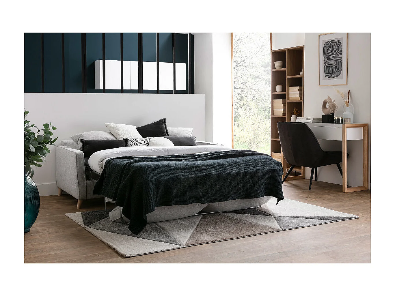 Sofá convertible nórdico 3 plazas azul petróleo PAPEL