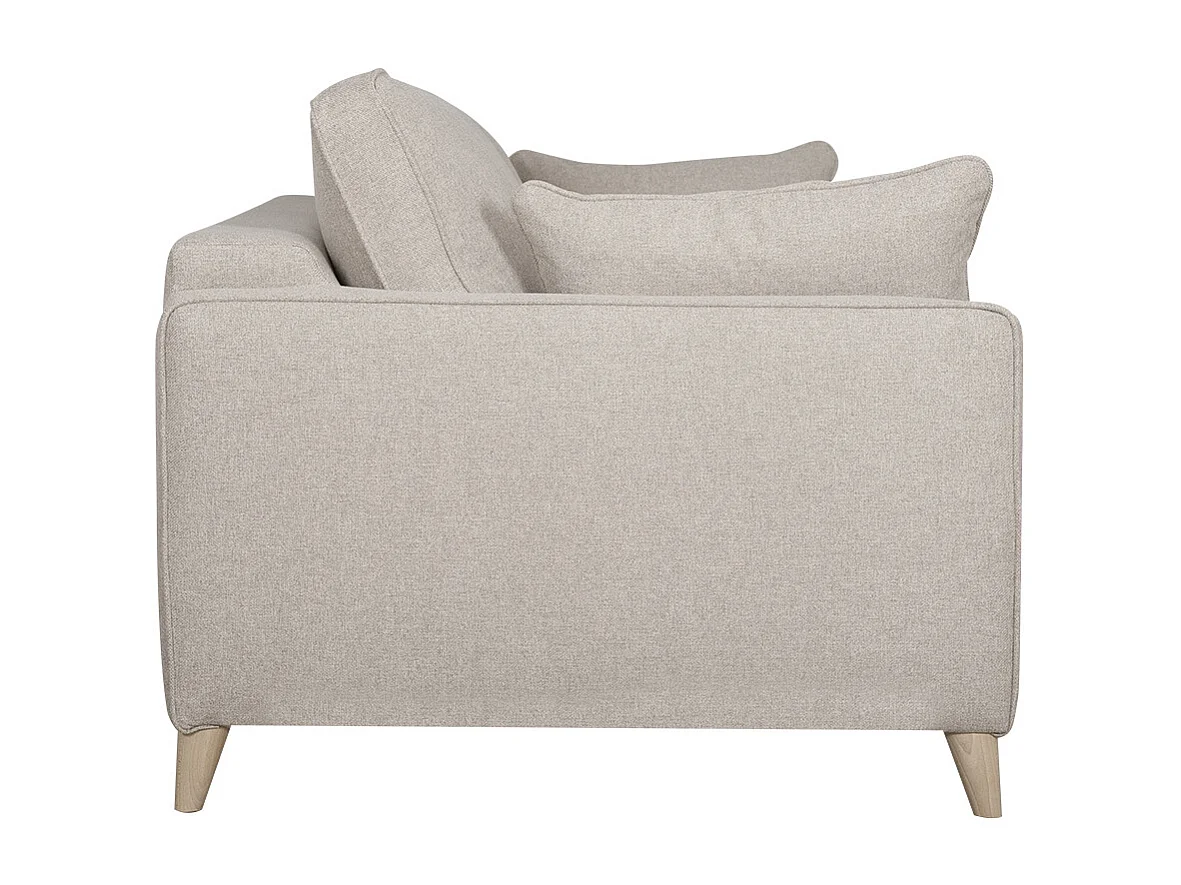 Canapé convertible scandinave 3 places en tissu beige et bois clair avec matelas 10 cm PAPEL