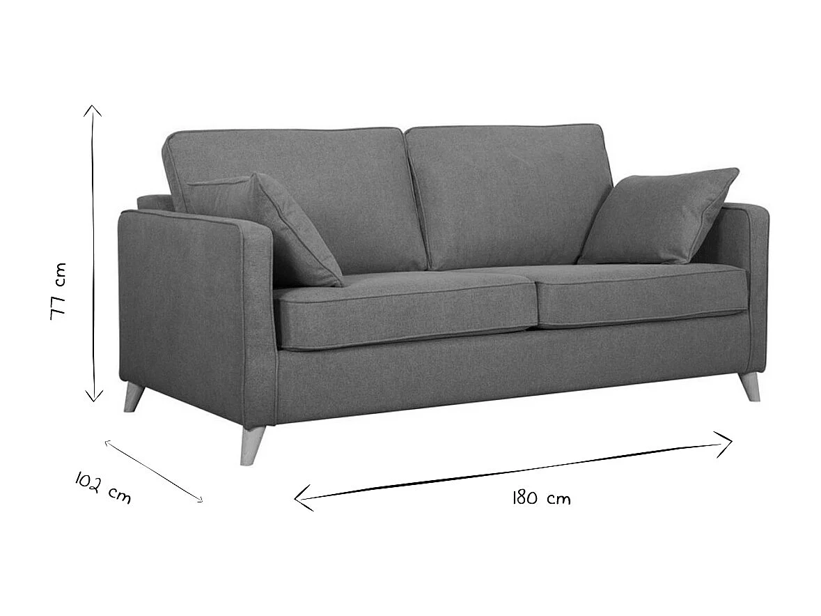 Canapé convertible scandinave 3 places en tissu beige et bois clair avec matelas 10 cm PAPEL