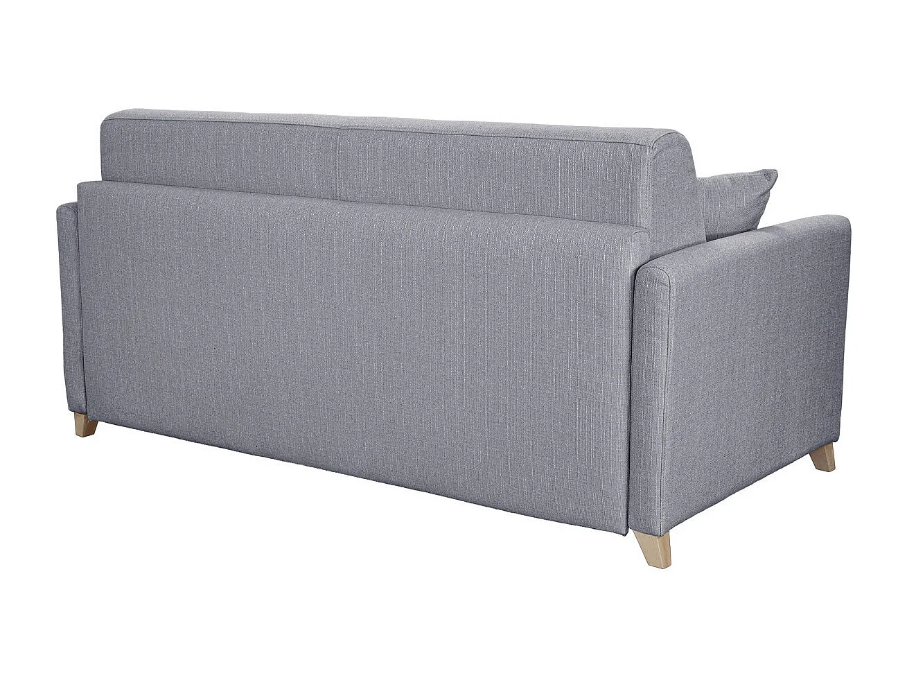 Canapé convertible 3 places en tissu gris clair et bois clair avec matelas 18 cm SKANDY