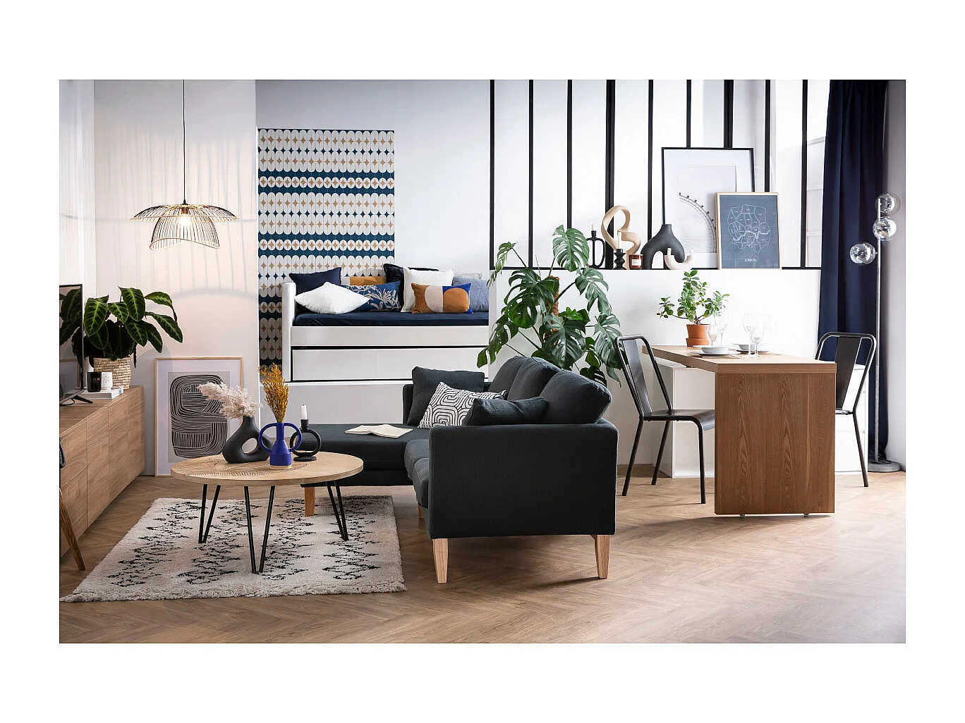 Skandinavisches Ecksofa links OSLO aus lagunengrünem, abziehbarem Stoff