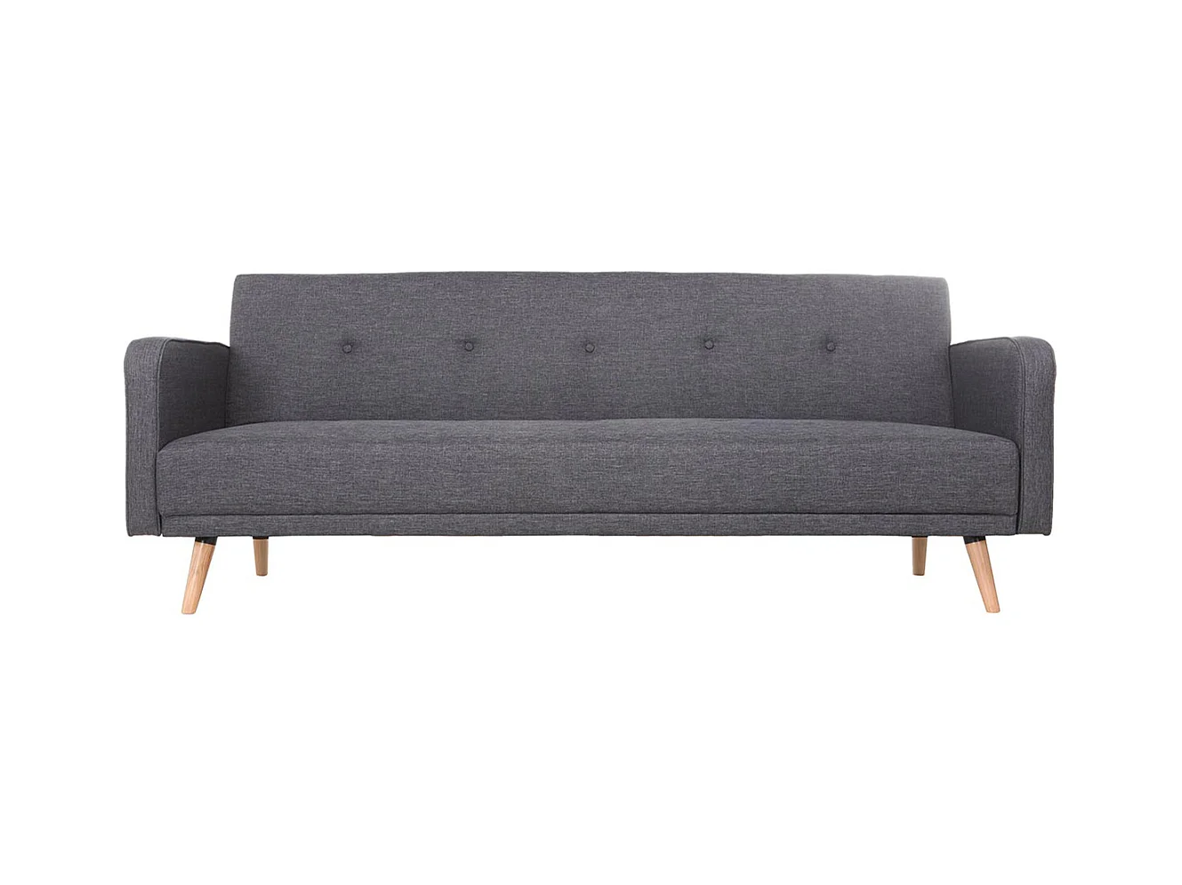 Canapé convertible scandinave 3 places en tissu gris foncé et bois clair ULLA