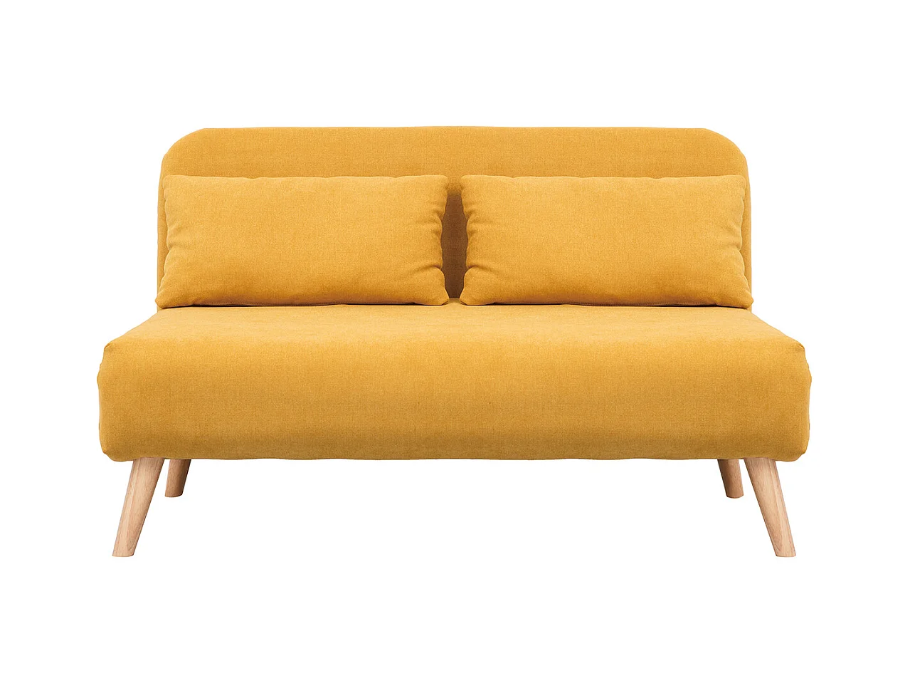 Chauffeuse 2 places convertible en tissu effet velours moutarde et bois clair AMIKO