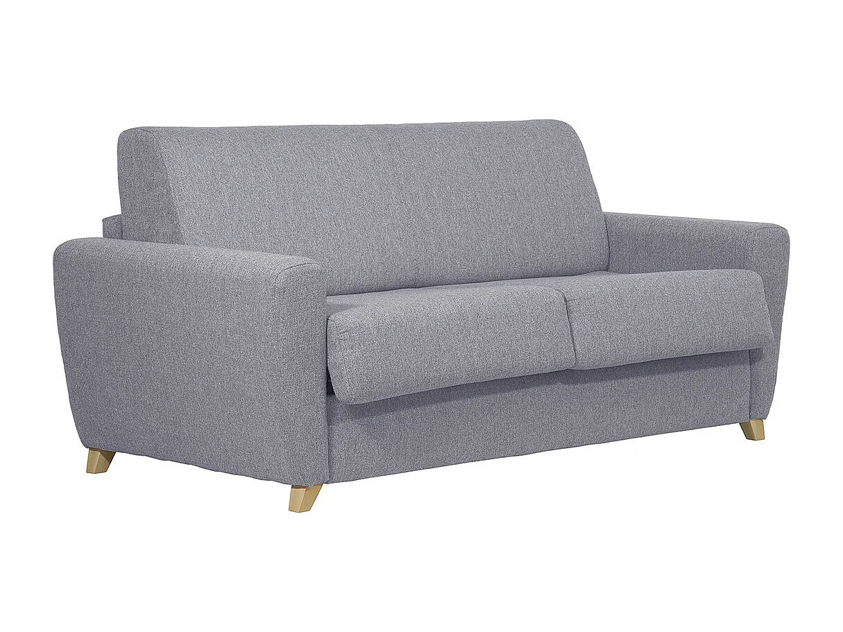 Canapé convertible en tissu gris clair et bois clair avec matelas 18 cm GRAHAM