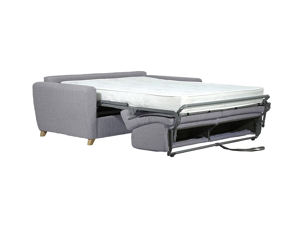Canapé convertible en tissu gris clair et bois clair avec matelas 18 cm GRAHAM