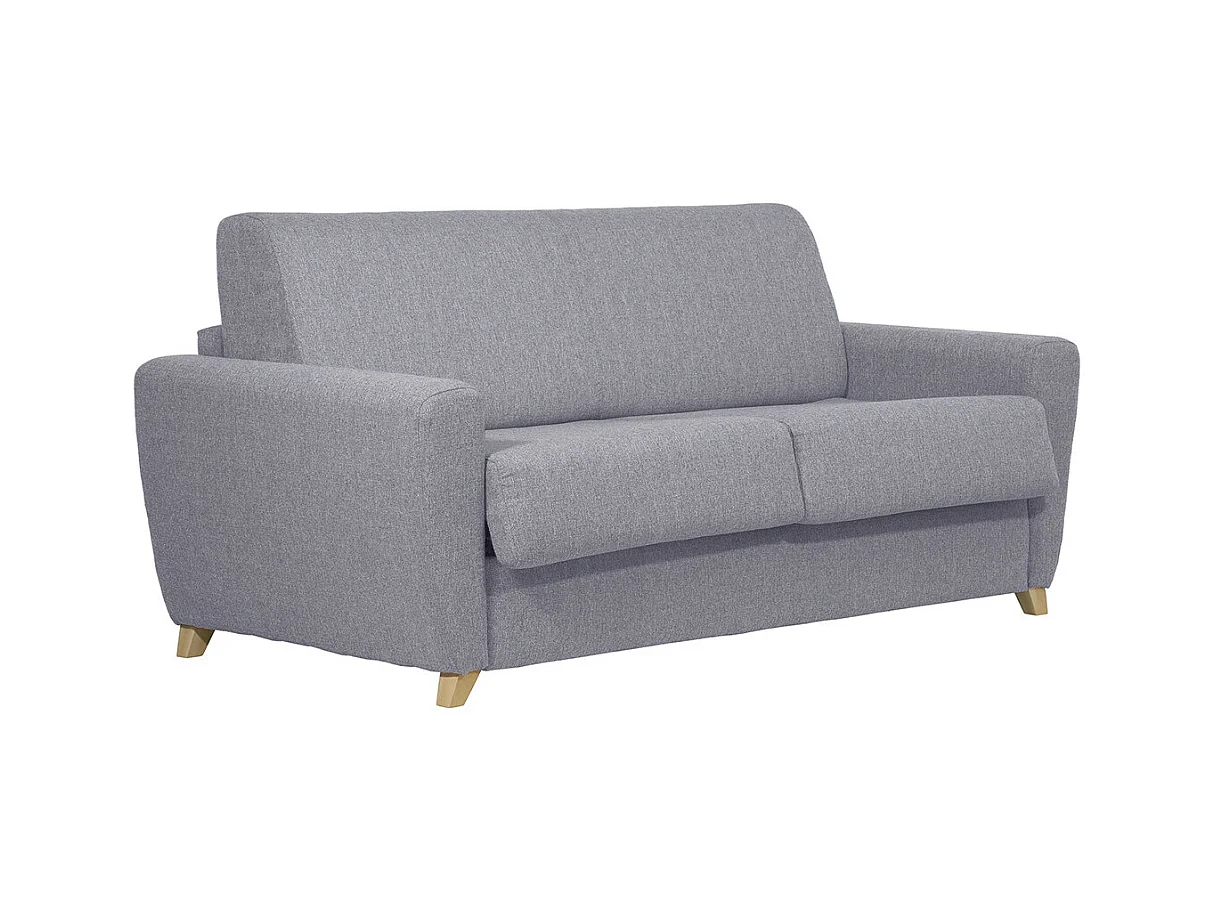 Schlafsofa skandinavisch mit Matratze 18 cm hellgrauer Stoffbezug GRAHAM