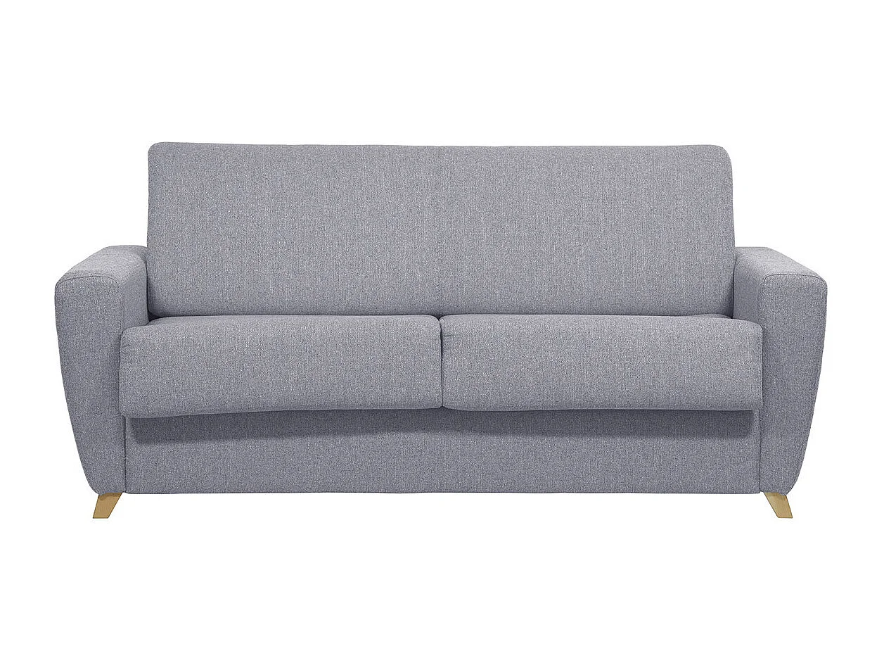 Schlafsofa skandinavisch mit Matratze 18 cm hellgrauer Stoffbezug GRAHAM