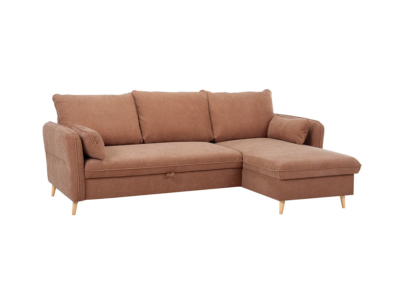 Eck-Schlafsofa mit Stauraum 3/4-Sitzer Stoff in Terracotta und helles Holz DRISS